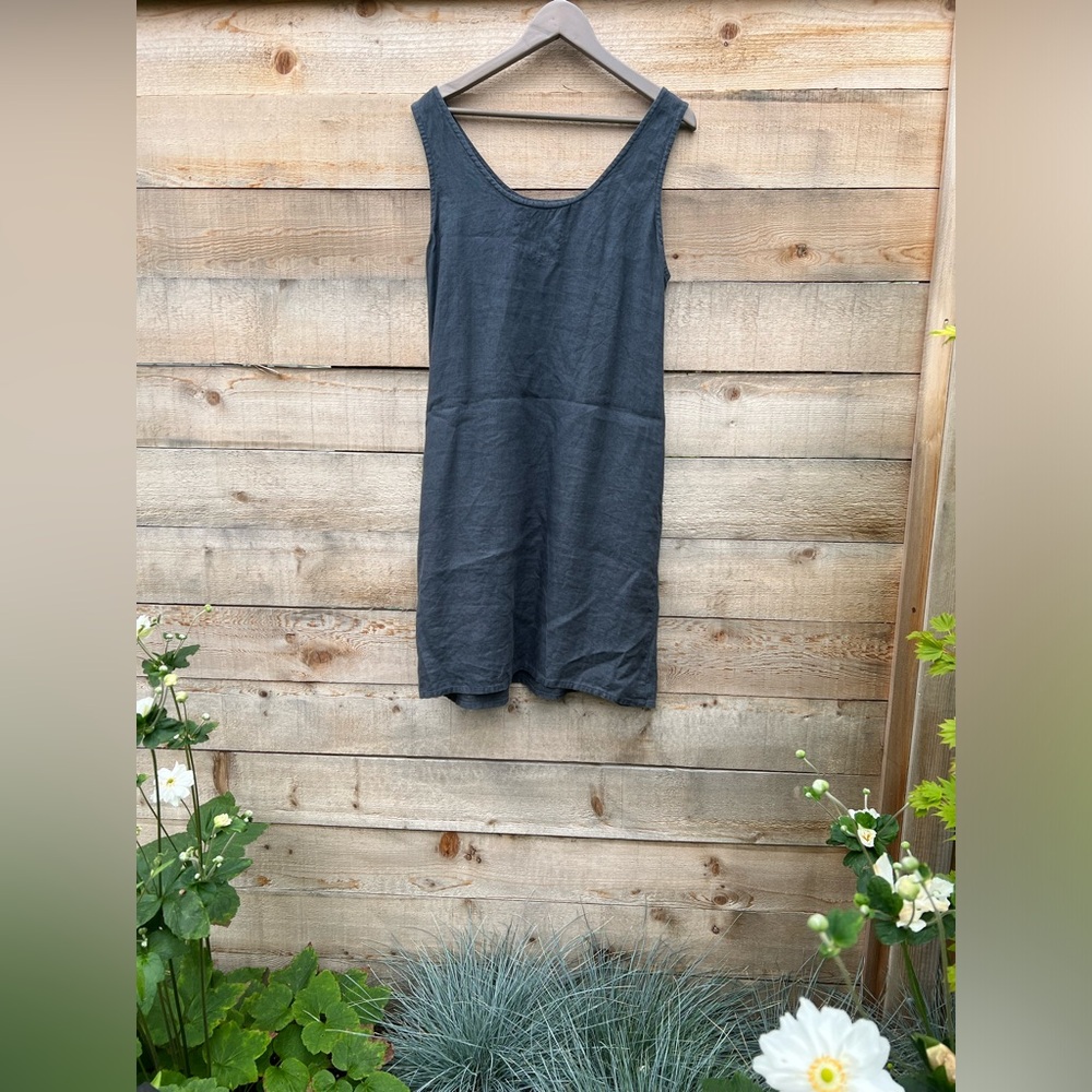 not perfect linen - basic tank dress (cafe mocha/purple) - grey- size large